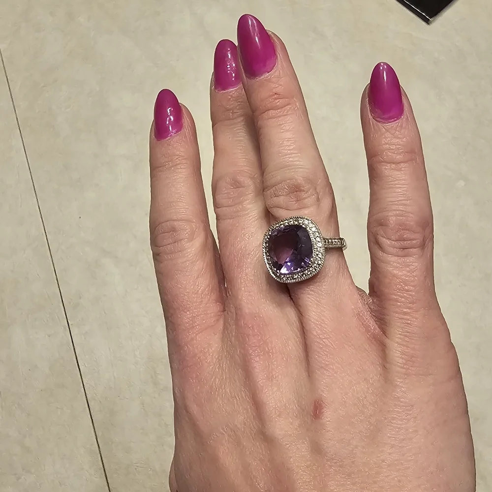 Cushion Cut Amethyst Ring Sterling Silver - Picture 10 of 17